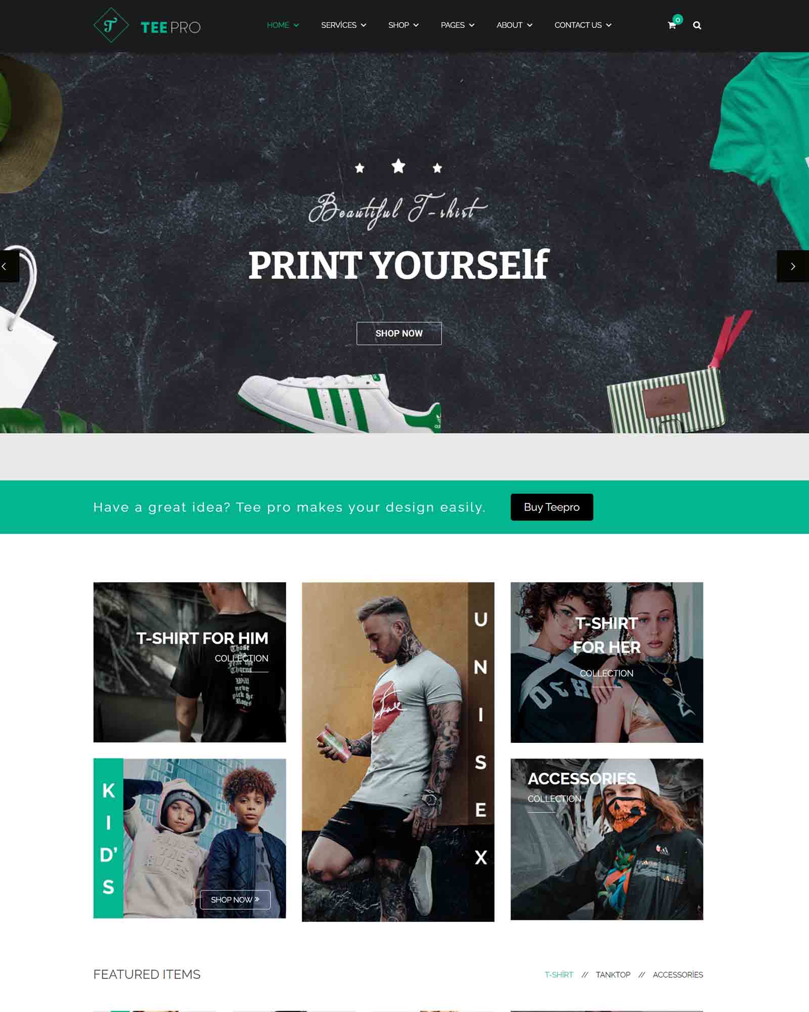 TEEPRO – Woocommerce Custom T-Shirt Designer WordPress Theme (Hazır Özel Tasarım T-Shirt E-Ticaret Sitesi)