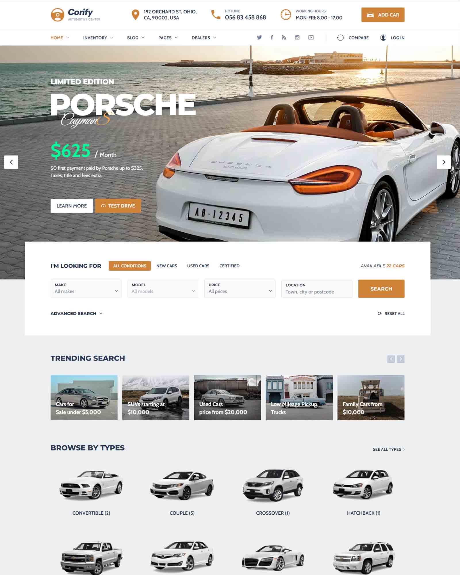 Hazır Oto Galeri Web Sitesi – Corify – WordPress Car Listings & Dealership Theme